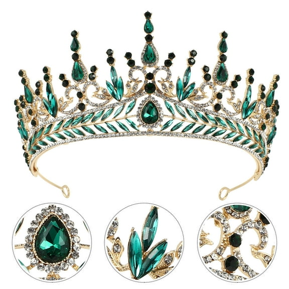 OUNONA Green Rhinestone Wedding Crown Baroque Bridal Tiara Hair Decor Accessory