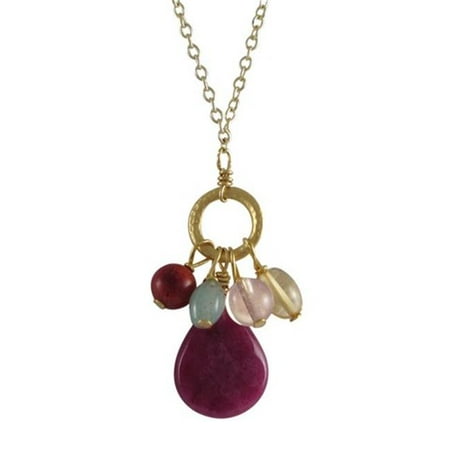 Gemstone Donuts - Ruby Semi Precious Stones Gold Plated Brass Donut Ring Necklace, 16 x 2 in.