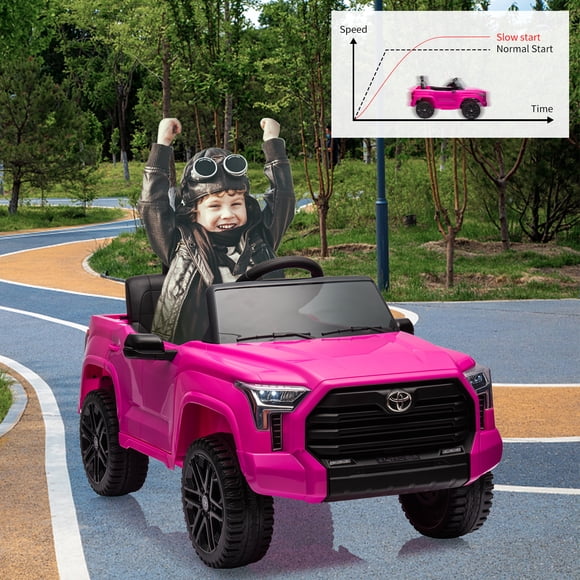 EDTara Licensed Toyota Electric Ride-On Truck for Kids, Battery Powered, Double Doors, Led Lights, Built-In Music, Suspension System, and Safety Belt, Suitable for Boys and Girls