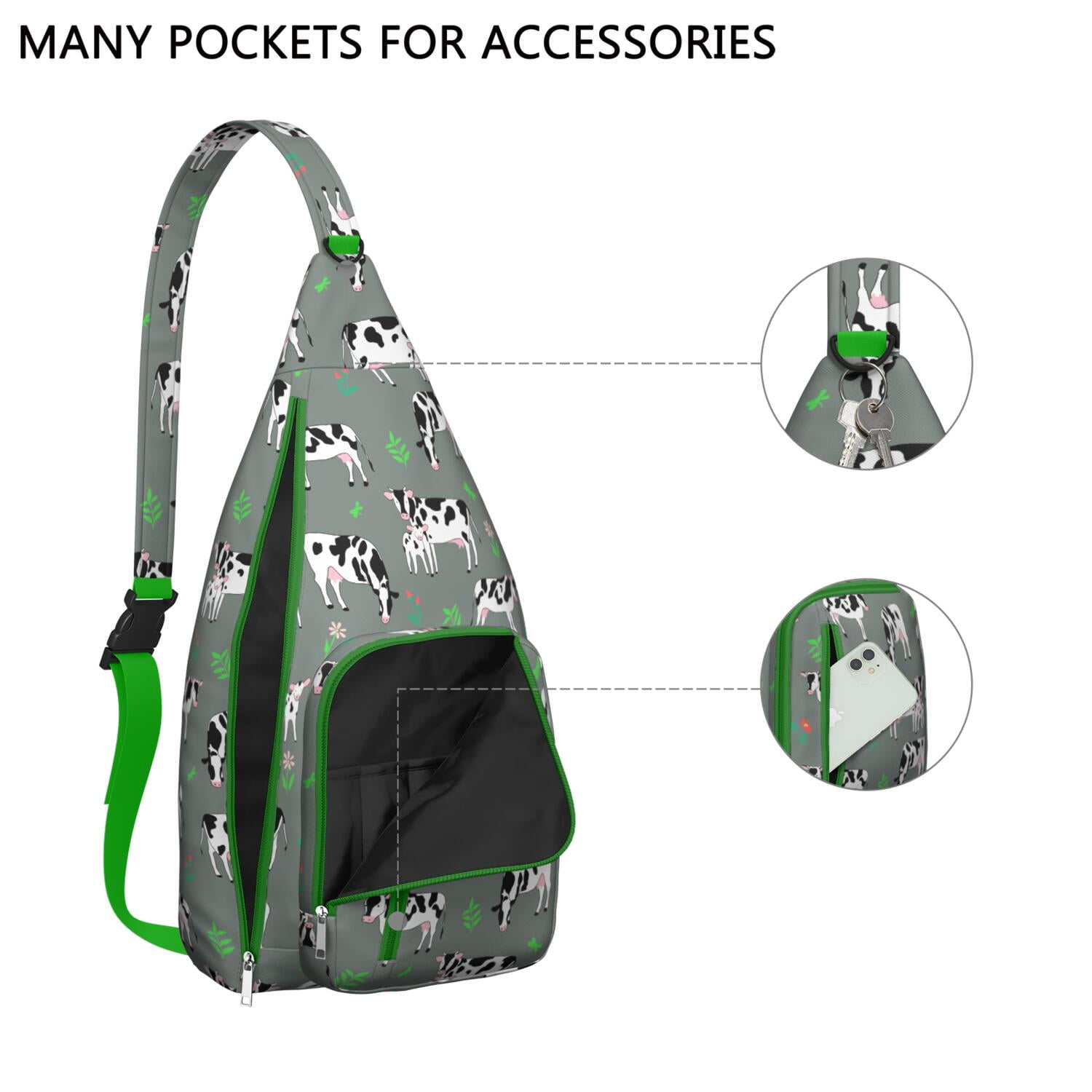 Vintage Highland Cow Print Sling Backpack – Cute Farmhouse Floral Cow Crossbody Bag for Women & Men, Lightweight Hiking Daypack