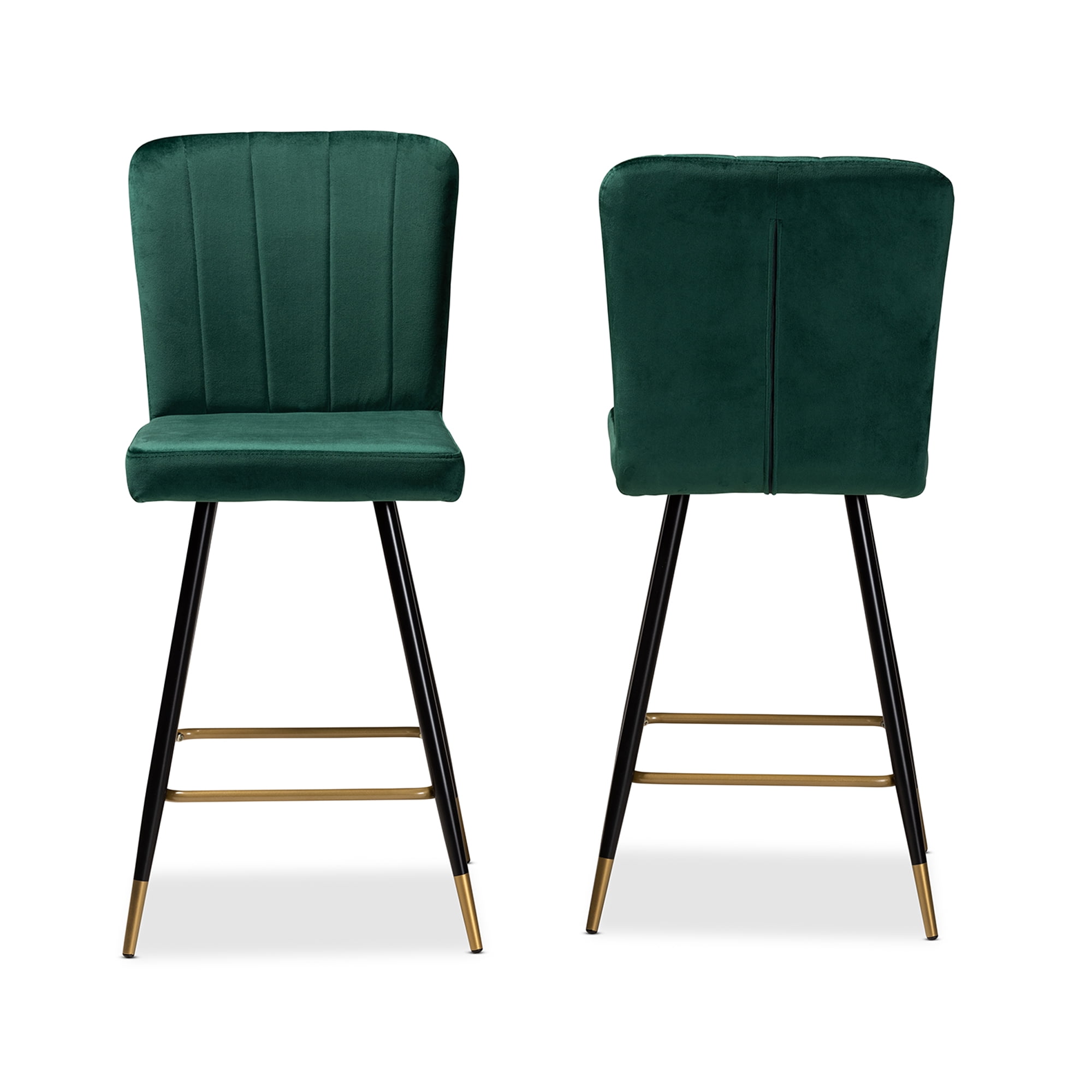 Baxton Studio Preston Bar Stool, Green, Black and Gold, Set of 2