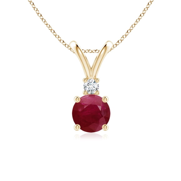 Angara Collier en Rubis Naturel - Pendentif Solitaire en V Rubis Rond 1 ct avec Diamant en Or Jaune 14K pour Femmes
