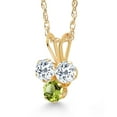 thumbnail image 2 of Gem Stone King 14K Yellow Gold White Topaz and Green Peridot 3-Stone Pendant Necklace for Women (0.40 Cttw, Gemstone November Birthstone, Round 3MM, 18 inch Chain), 2 of 4