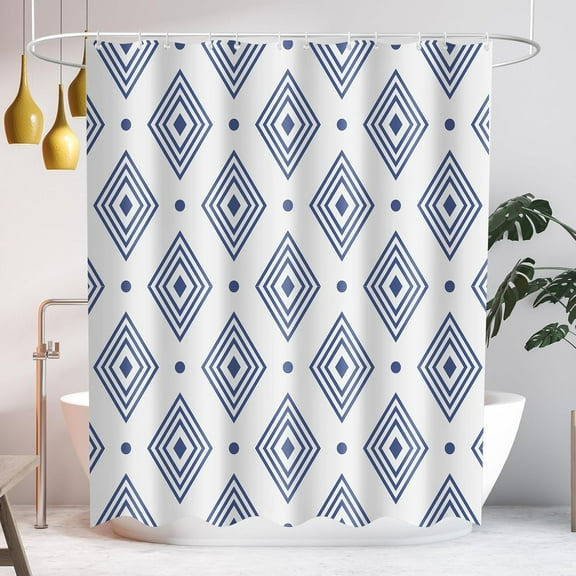 GFJASH-Waterproof Shower Curtain, Blue Geometric Modern Style Bathroom Curtains, Heavy Duty Minimalist Cloth Fabric Machine Washable with 12 Hooks, 72x84 Inch
