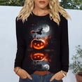 thumbnail image 3 of Women's Long Sleeve T-Shirts Crewneck Casual Fall Tops Vintage Witch Pumpkin Graphic Print Lightweight Pullover Blouses for Halloween Party Festive Holiday Novelty Tees, 3 of 6