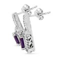 thumbnail image 2 of .925 Sterling Silver 8x6 MM Natural Oval Purple Amethyst Gemstone and Diamond Accent Art Deco Style Drop and Dangle Earrings (I-J Color, I1-I2 Clarity), 2 of 6