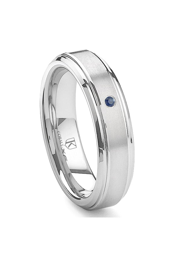 Cobalt Xf Chrome 6MM Solitaire Sapphire Brushed Comfort Fit Wedding Band Ring with Raised Center Sz 9.5