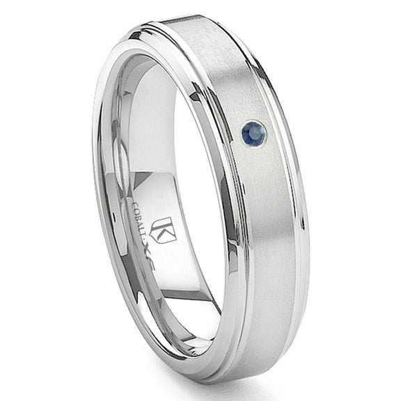 Titanium Kay Cobalt Xf Chrome 6MM Solitaire Sapphire Brushed Comfort Fit Wedding Band Ring with Raised Center Sz 10.0