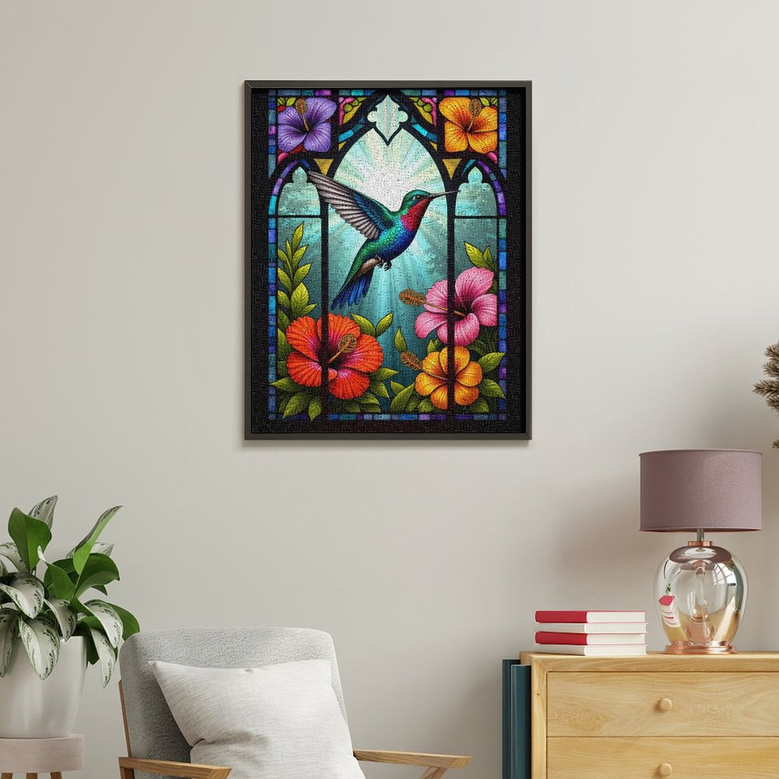 Paint by Numbers Kit for Adults, Hummingbird Stained Glass Flowers Paint by Numbers, Easy Paint by Numbers Kit for Adults Beginner, DIY Adult Paint by Number Kits on Canvas, Home Decor