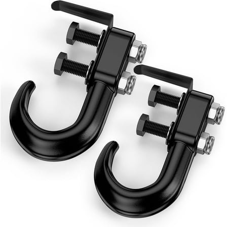 Nilight 2Pcs Bolt-On Tow Hooks with Spring Clip 10,000LBS 2Pcs Black Forged Recovery Tow Hooks Compatible with Jeep Ford Dodge Chevy GMC Toyota Pickup Truck