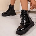 thumbnail image 6 of Willtoo Women's Platform Combat Boots Stylish Fashion Lace-Up Ankle Short Bootie Punk Motorcycle Leather Boots for Fall Winter, 6 of 6