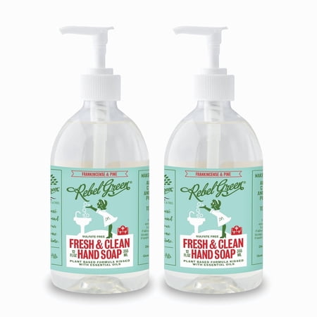 Rebel Green Liquid Hand Soap - Natural Hand Soap Pump Bottles - Bathroom & Kitchen Hand Soap - Hand Wash with Fresh Frankincense and Pine Scent - (12 oz Bottles, 2 Pack)
