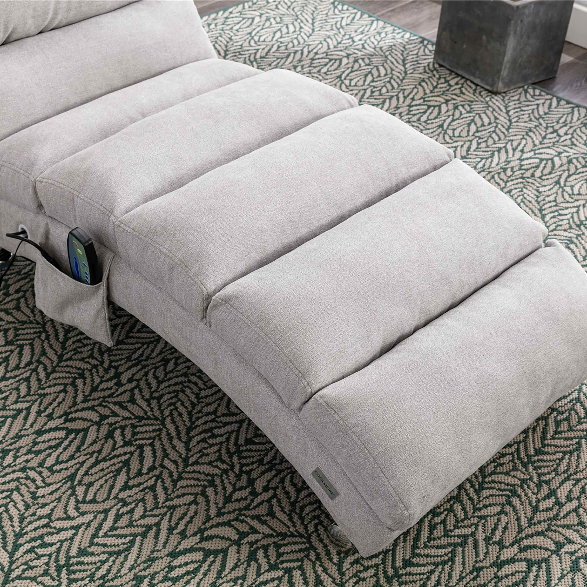 MAYEERTY Vibrating Upholstered Chaise Lounge Chair, Ergonomic Fixed Back Fabric Recliner Sofa with Side Pocket Remote Control for Living Room Bedroom