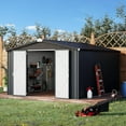 thumbnail image 6 of YODOLLA 10' x 14' Outdoor Storage Shed with Lockable Door Patio Metal Garden Storage Building in Dark Gray for Garden, Outside& Backyard, 6 of 7