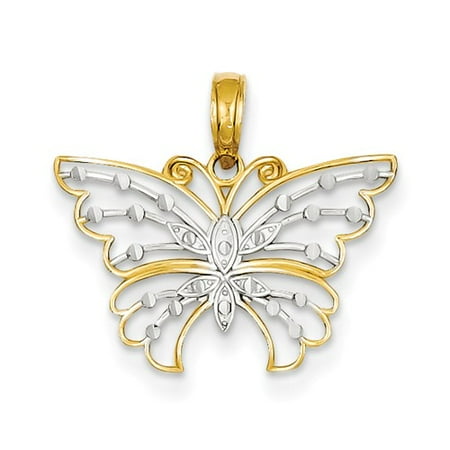 14K Yellow Gold and Rhodium Butterfly Pendant