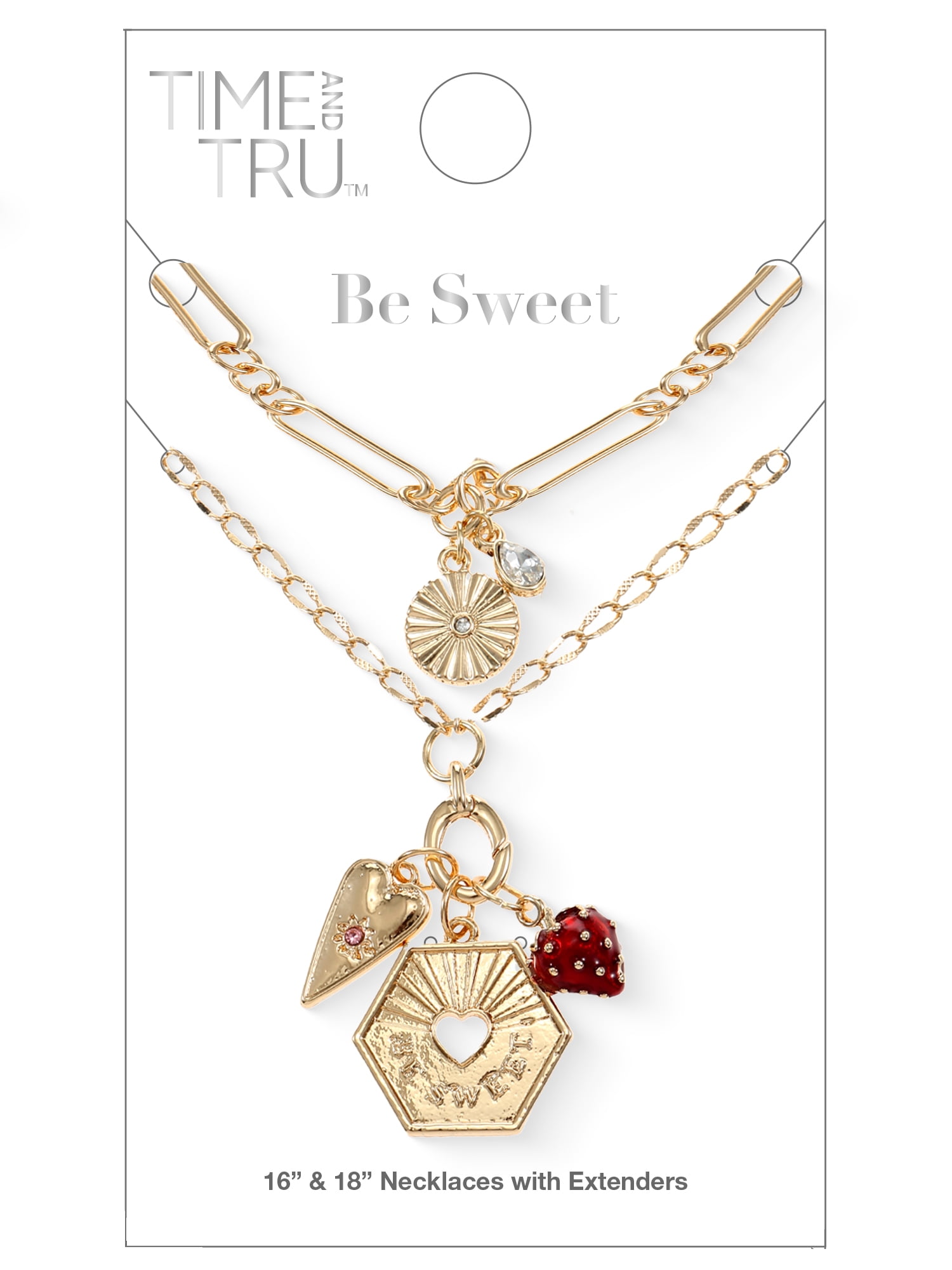 Time and Tru Be Sweet Charm Necklace Set Goldtone