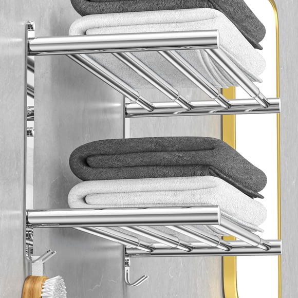 Caximsy Barra De Toalla Ajustable Para Montaje En Pared De Baño Toallero De Ducha Adhesivo De 17-30,7 Pulgadas Toallero De Baño De Acero Inoxidable Para Inodoro Cocina Colgador De Toalla Doble (Toalle