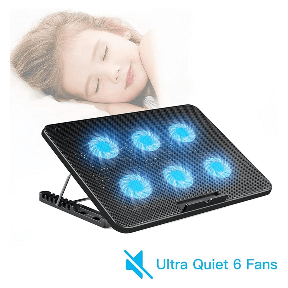 Laptop Cooling Pad Laptop Cooler with 6 Quiet Fans 7 Height & Wind Speed Adjustable 2 USB Port & Phone Holder
