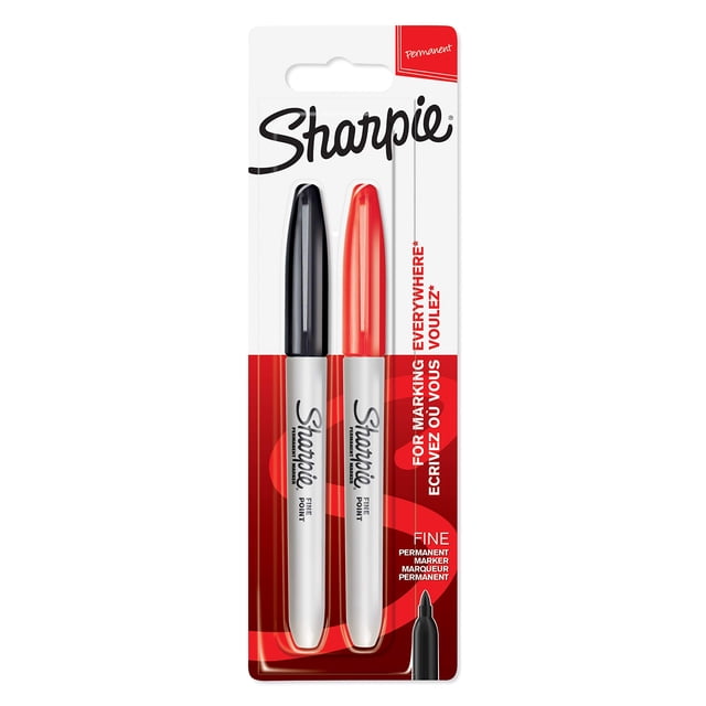 Rotuladores permanentes Sharpie Fine Tip negros y rojos, paquete de 2
