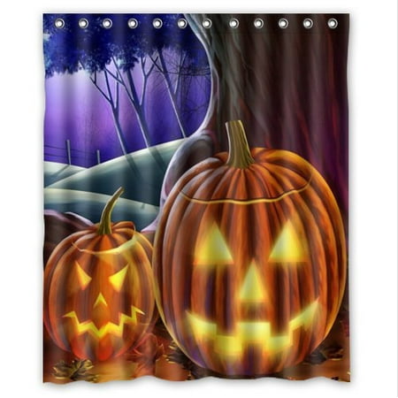 GreenDecor Halloween Pumpkins Waterproof Shower Curtain Set with Hooks Bathroom Accessories Size 60x72 inches
