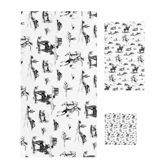 Black Western Cowboy Bath Towels for Bathroom Set,Luxury Microfiber Towels Gifts for Women,Beach Kitchen Hand Hair Face Towel and Dish Washcloth,Vintage Horse Cactus Ethnic Art Towels Set
