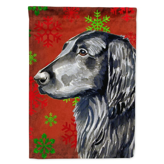 Carolines Treasures LH9321-FLAG-PARENT Flat Coated Retriever Red  Green Snowflakes Holiday Christmas Flag  multicolor