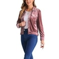 thumbnail image 4 of INSPIRE CHIC Women's Velvet Jacket Button Up Long Sleeve Crop Jackets XS Light Pink, 4 of 5
