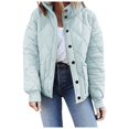 thumbnail image 2 of Womens Lightweight Quilted Jacket Button Long Sleeve Stand Collar Warm Winter Coat, 2 of 6