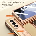 thumbnail image 3 of Dteck for Samsung Galaxy Z Fold 5 Case Hinge Protection Metal Stand Plating Leather Hybrid Full Body Protective Cover with S Pen Holder, Built-in Screen Protector All-Inclusive Cover,Gold, 3 of 8