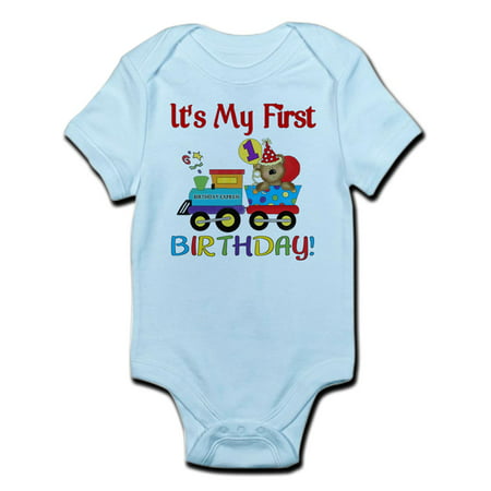 CafePress - First Birthday Bear Train Infant Bodysuit - Baby Light