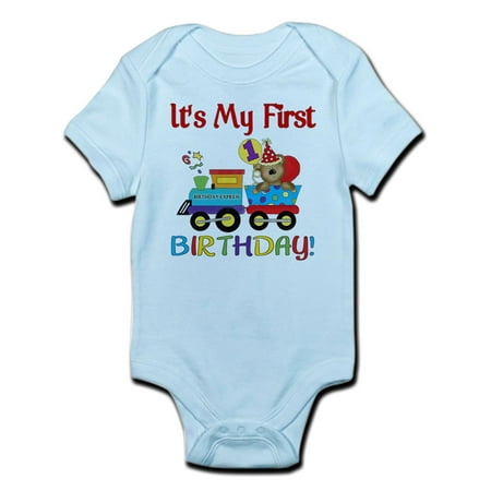 CafePress - First Birthday Bear Train Infant Bodysuit - Baby Light Bodysuit
