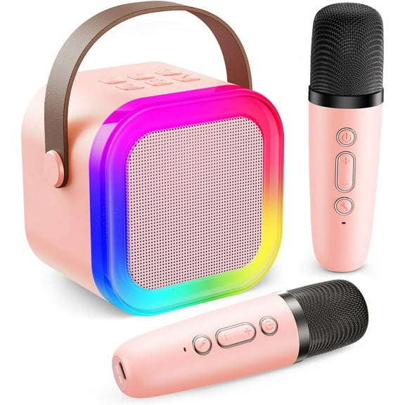 Mini Karaoke Machine for Kids, Portable Bluetooth Speaker with 2 Wireless Microphones & LED Color Lights, Fun Singing Toy & Music Gift for Girls, Boys & Friends Ages 3-12 