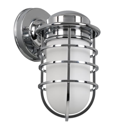 Seaton 1-Light Dimmable Wall Light w/ Removeable Metal Wire Cage & White Opal Frosted Glass in Polished Chrome