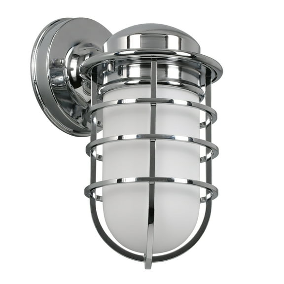 Seaton 1-Light Dimmable Wall Light w/ Removeable Metal Wire Cage & White Opal Frosted Glass in Polished Chrome