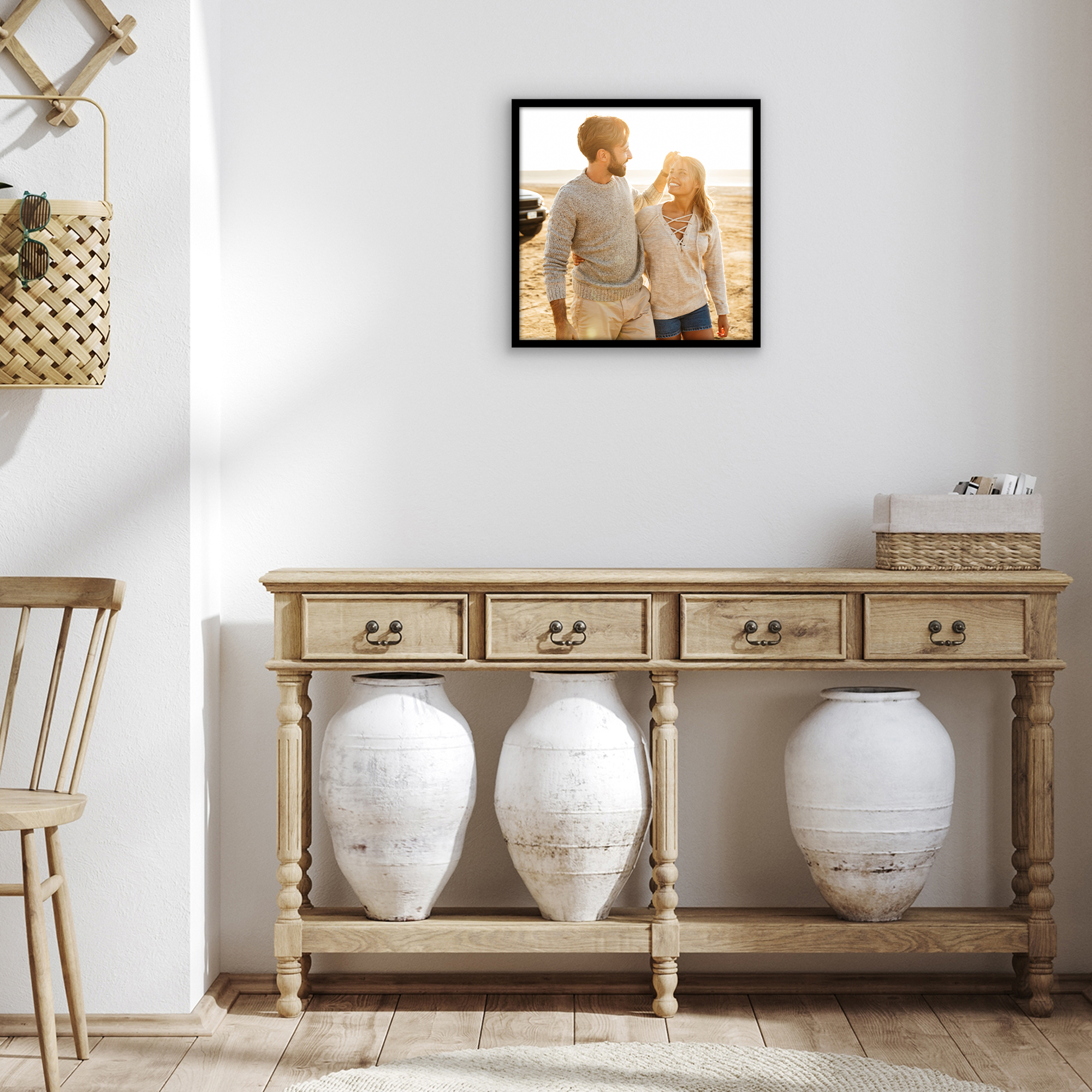 Americanflat 14x14 Picture Frame with Polished Plexiglass Streamline Collection Thin Border Square - Black