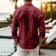 thumbnail image 5 of Mfakffe Men Linen Shirt Button Down Long Sleeve Beach Band Collar Casual Summer Shirts, 5 of 5