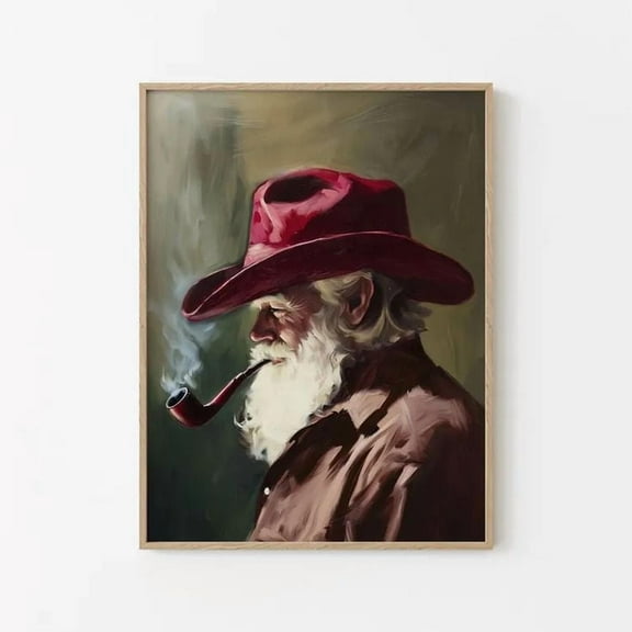 Santa in Cowboy Hat Christmas Art Poster Size 24''x36''