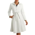 thumbnail image 2 of INSPIRE CHIC Women's Peter Pan Collar Single Breasted Belted Contrast Trim Swing Winter Coat L White, 2 of 6