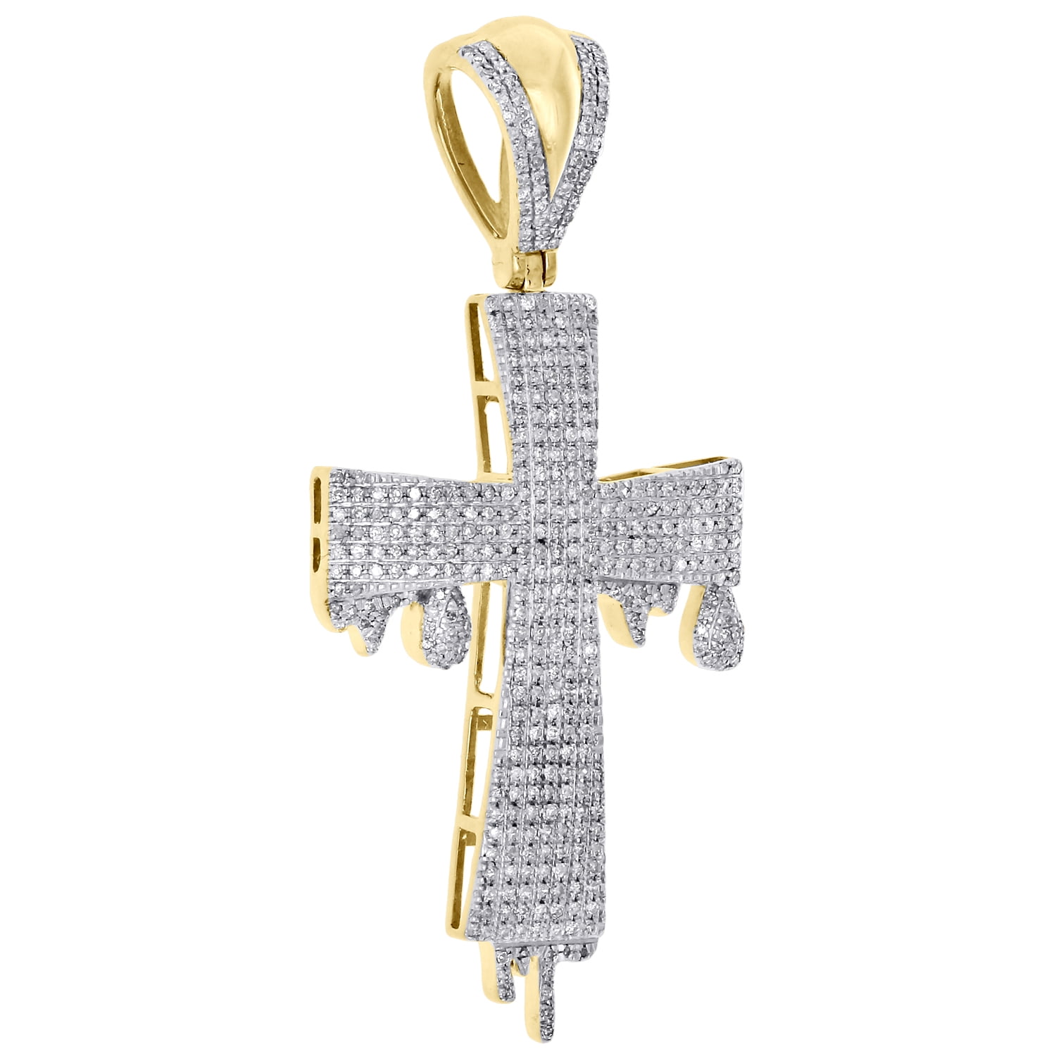 10k White Gold Diamonds Pave Cross Pendant Necklace Pave diamond Fashion