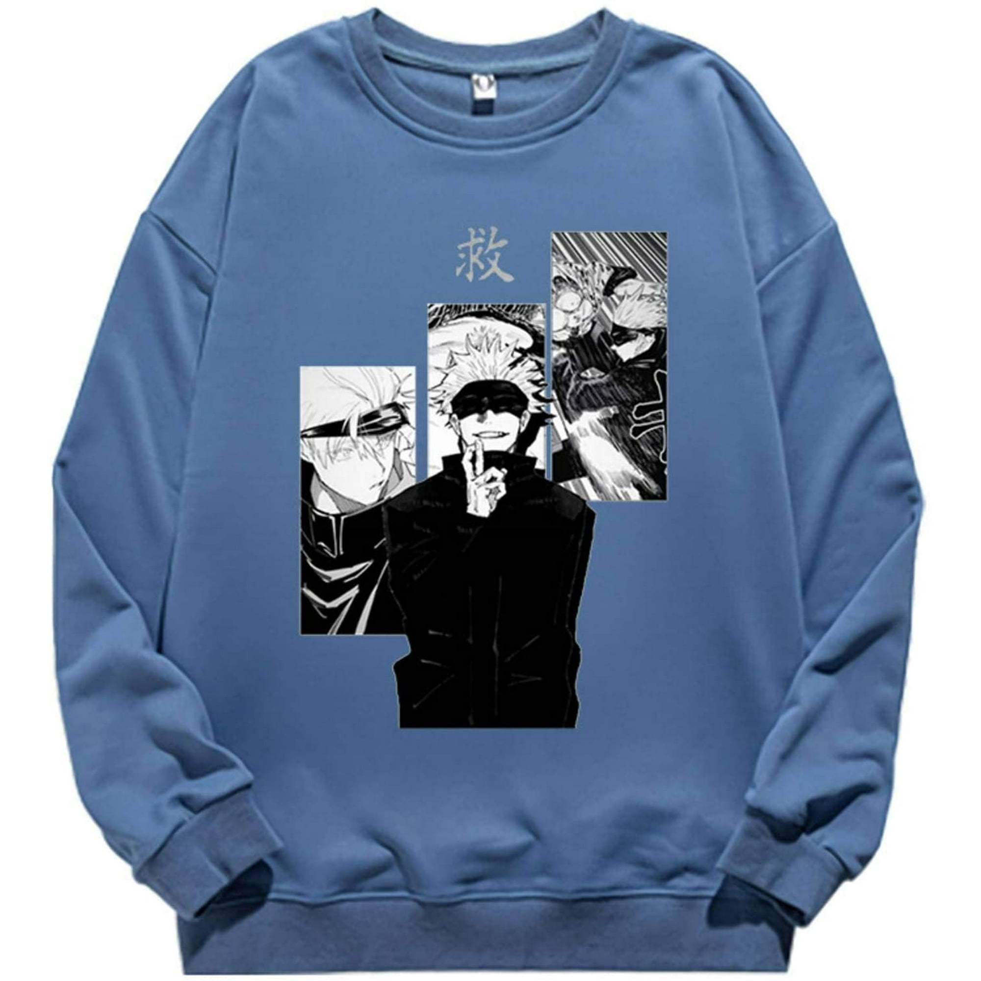 UnisexAnime Printing Sweatshirt Gojo Satoru Autumn Clothing Crewneck Loose Hoody Hip Hop Tracksuit Blue Walmart