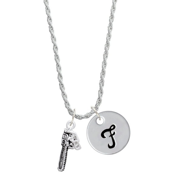 Delight Jewelry Silvertone Chainsaw Silvertone Script Initial Disc - F - Charm Necklace, 20"+3"