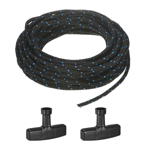 Uxcell Recoil Starter Rope Pull Cord 5.5mm 10m Nylon Pull Cord with Handles Black Blue,Black