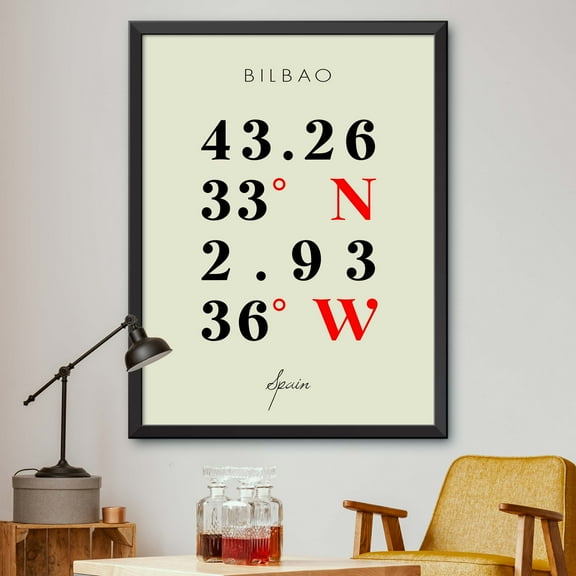 Map of Bilbao, Spain, Multiline Coordinates Colored (8x10)