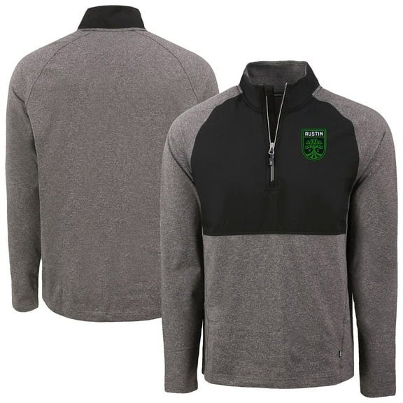 Men's-Cutter & Buck  Heather Black Austin FC Adapt Eco Knit Hybrid Recycled Raglan Quarter-Zip Top