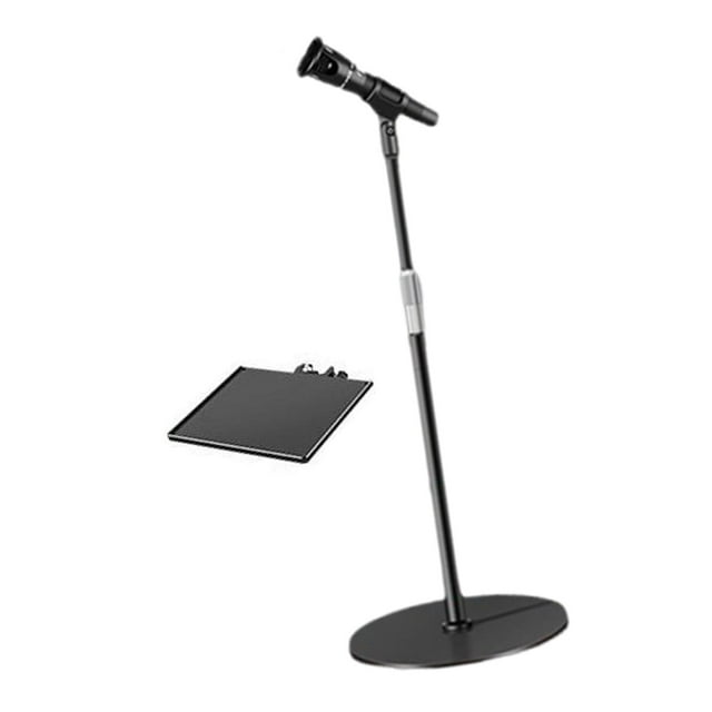MERIGLARE Support de Micro de Sol Réglable Compact avec Base Ronde pour Scène Extérieur Chant avec Plateau de Support