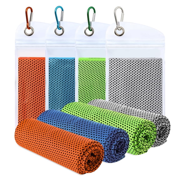 4 Pack Cooling Towels, 35''x12'' Soft Breathable Chilly Neck Ice Towel for Workout Running Golf Gray Blue Orange Green