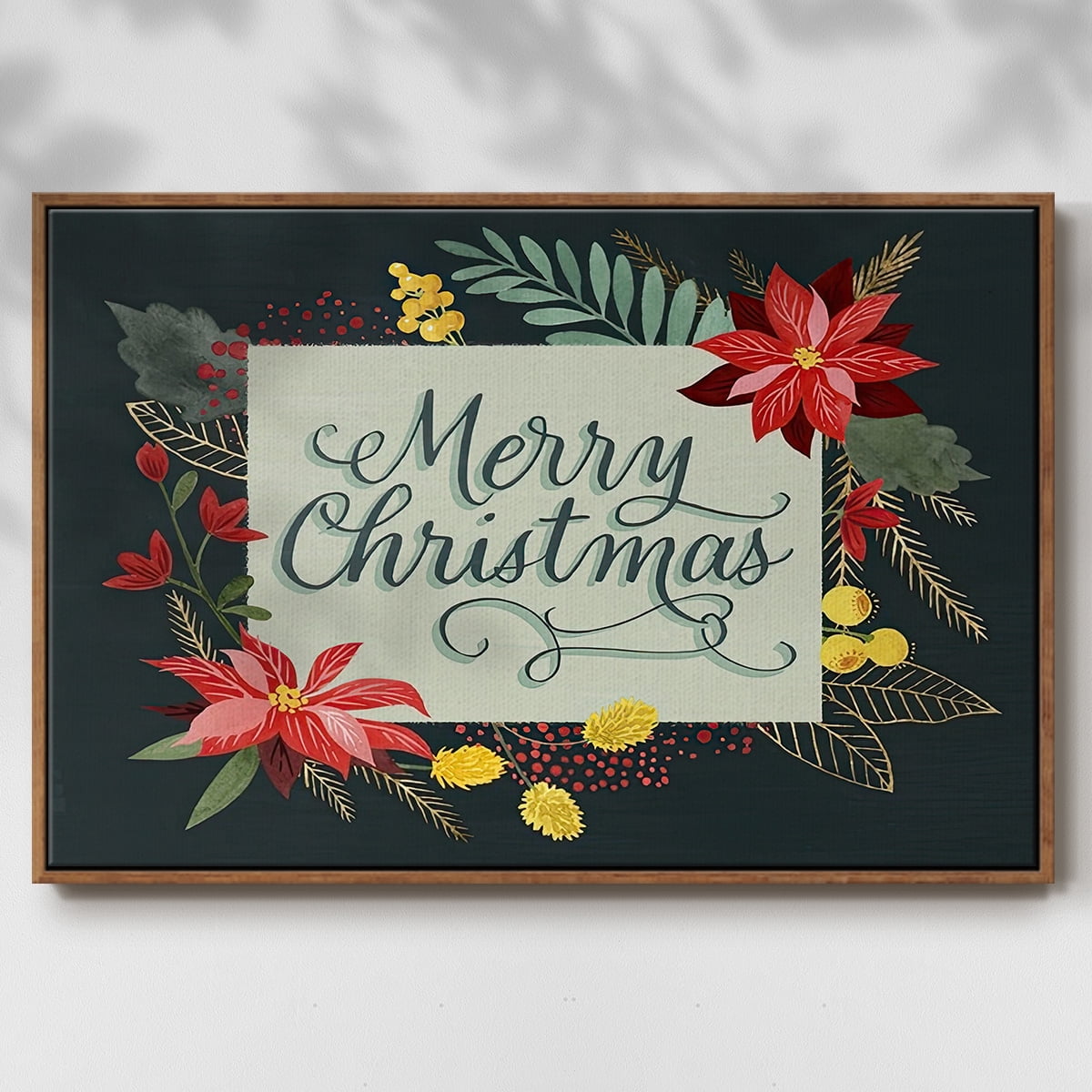 Bright Christmas Night Collection A - Framed Gallery Wrapped Holiday Canvas - 17 x 25 - Rosewood Frame