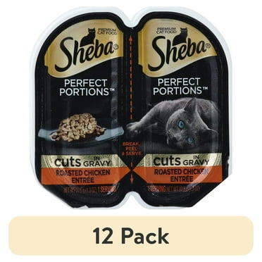 (12 pack) Sheba Wet Cat Food Cuts in Gravy Roasted Chicken Entree, 2.6 oz Perfect Portions Twin-Pack Tray