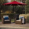 thumbnail image 1 of CorLiving Pegasus 9ft Round Tilting Patio Umbrella with Solar Powered LED Lights and Powder-Coated Steel Frame, Burgundy, 1 of 8