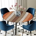 thumbnail image 5 of Elastic Fitted Round Tablecloth, Burnt Orange Brown Waterproof Stretch Table Cover for 45"-54" Tables, Farmhouse Vintage Wooden Washable Outdoor Tablecloths for Patio, Picnic, Camping, 5 of 9
